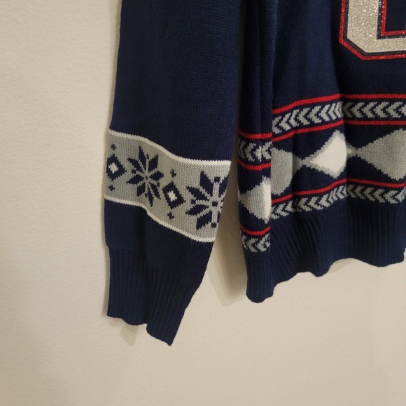 NFL Team Apparel Patriots Gronkowski Christmas Sweater Sequin Football LG NEW - Picture 4 of 9